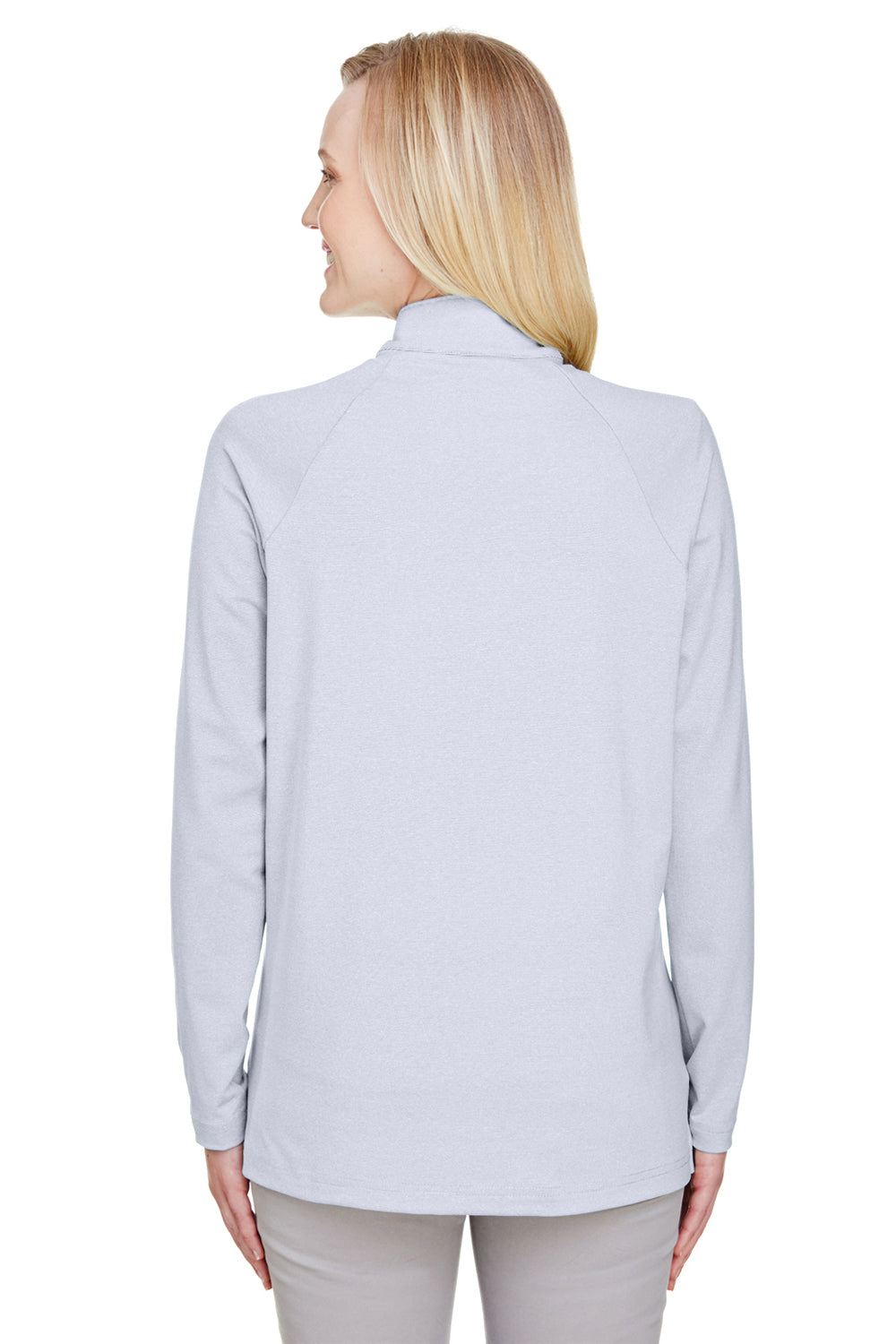 Devon & Jones DG480W Womens CrownLux Clubhouse Performance Moisture Wicking 1/4 Zip Sweatshirt Navy Blue Model Back