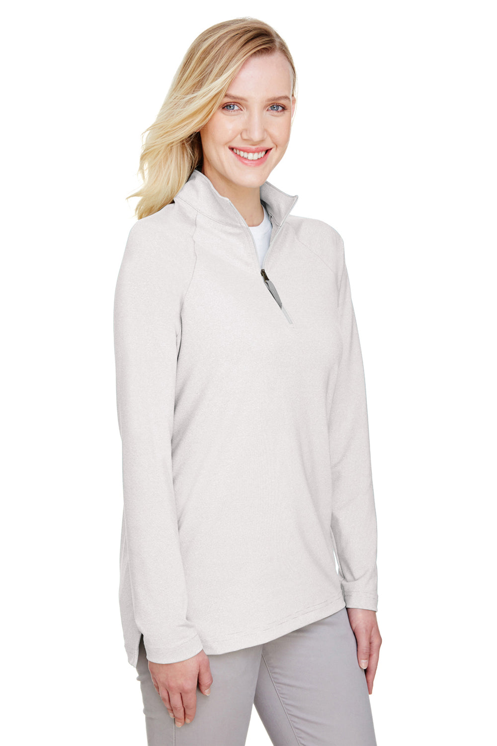 Devon & Jones DG480W Womens CrownLux Clubhouse Performance Moisture Wicking 1/4 Zip Sweatshirt Silver Grey Model 3q