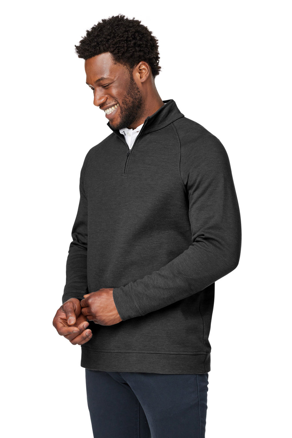 Devon & Jones DG481 Mens New Classics Charleston 1/4 Zip Sweatshirt Black Melange Model 3q