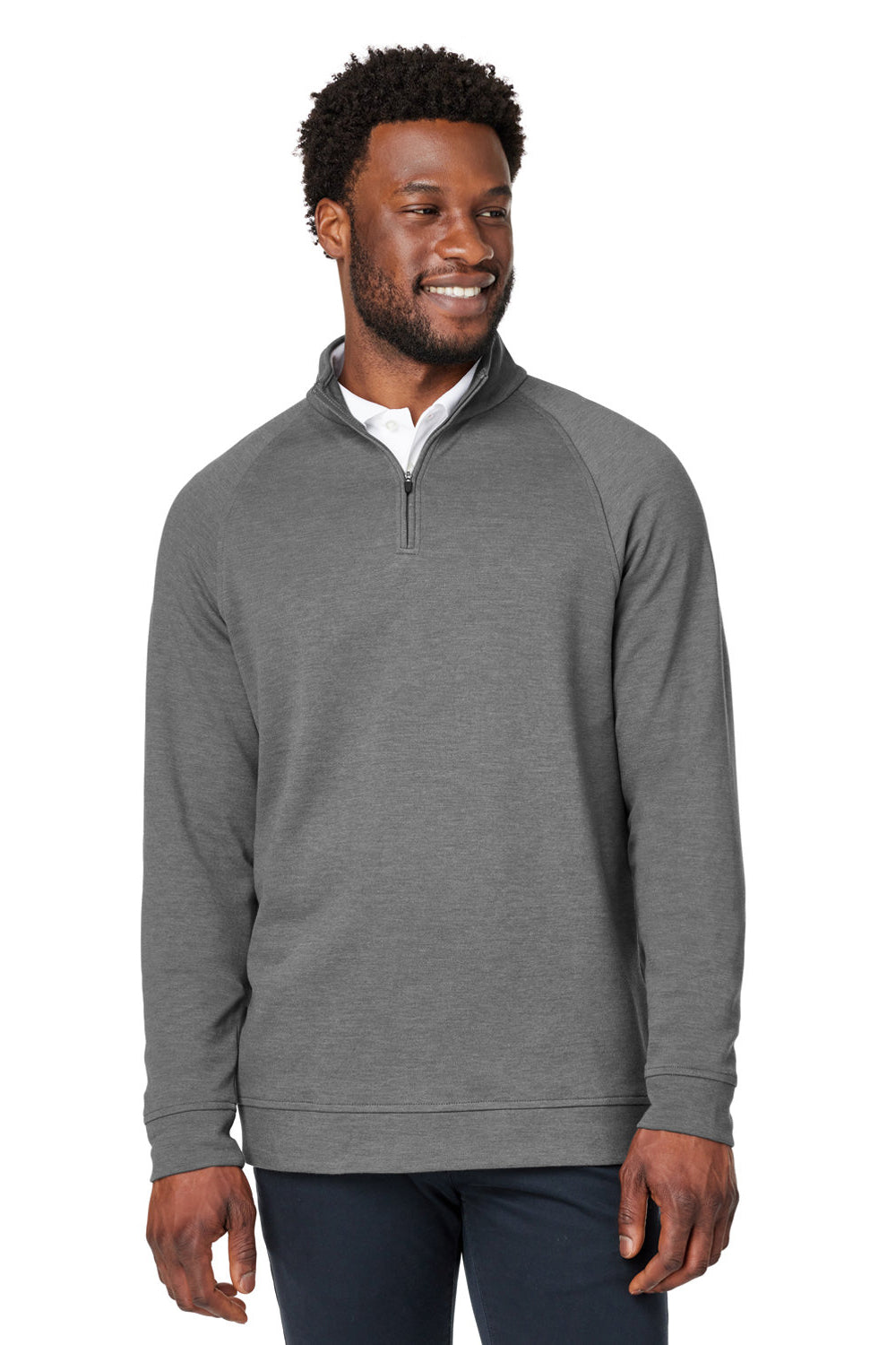 Devon & Jones DG481 Mens New Classics Charleston 1/4 Zip Sweatshirt Graphite Grey Melange Model Front