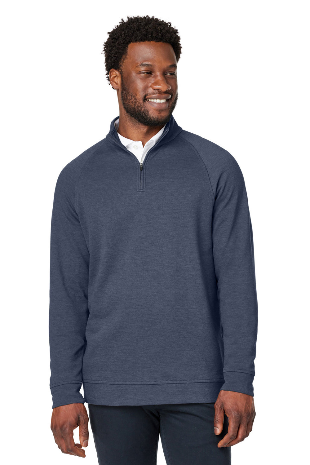 Devon & Jones DG481 Mens New Classics Charleston 1/4 Zip Sweatshirt Navy Blue Melange Model Front