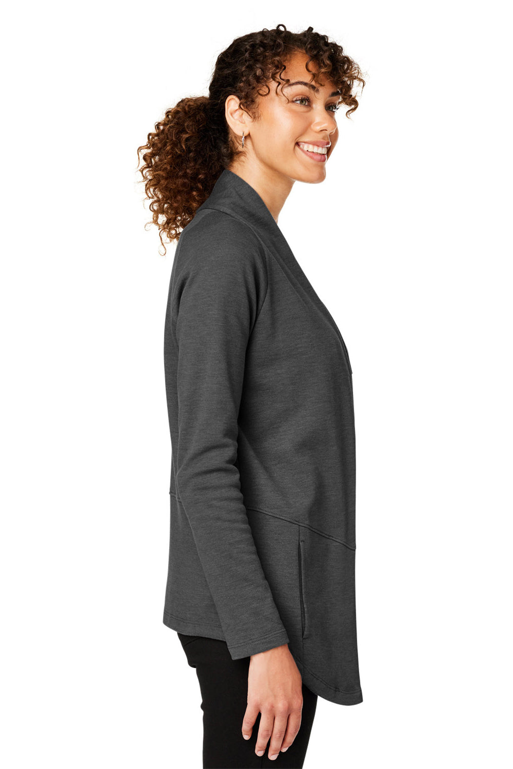 Devon & Jones DG481W Womens New Classics Charleston Cardigan Sweater Black Melange Model Side