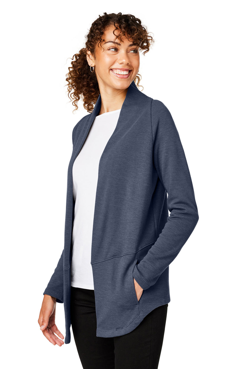 Devon & Jones DG481W Womens New Classics Charleston Cardigan Sweater Navy Blue Melange Model 3q