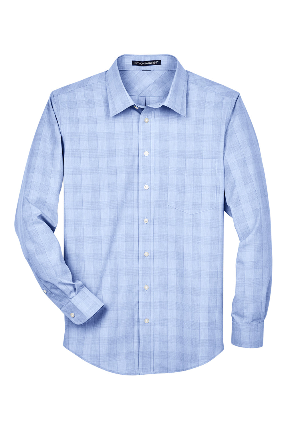 Devon & Jones DG520 Mens Crown Woven Collection Wrinkle Resistant Long Sleeve Button Down Shirt w/ Pocket White/Light French Blue Flat Front