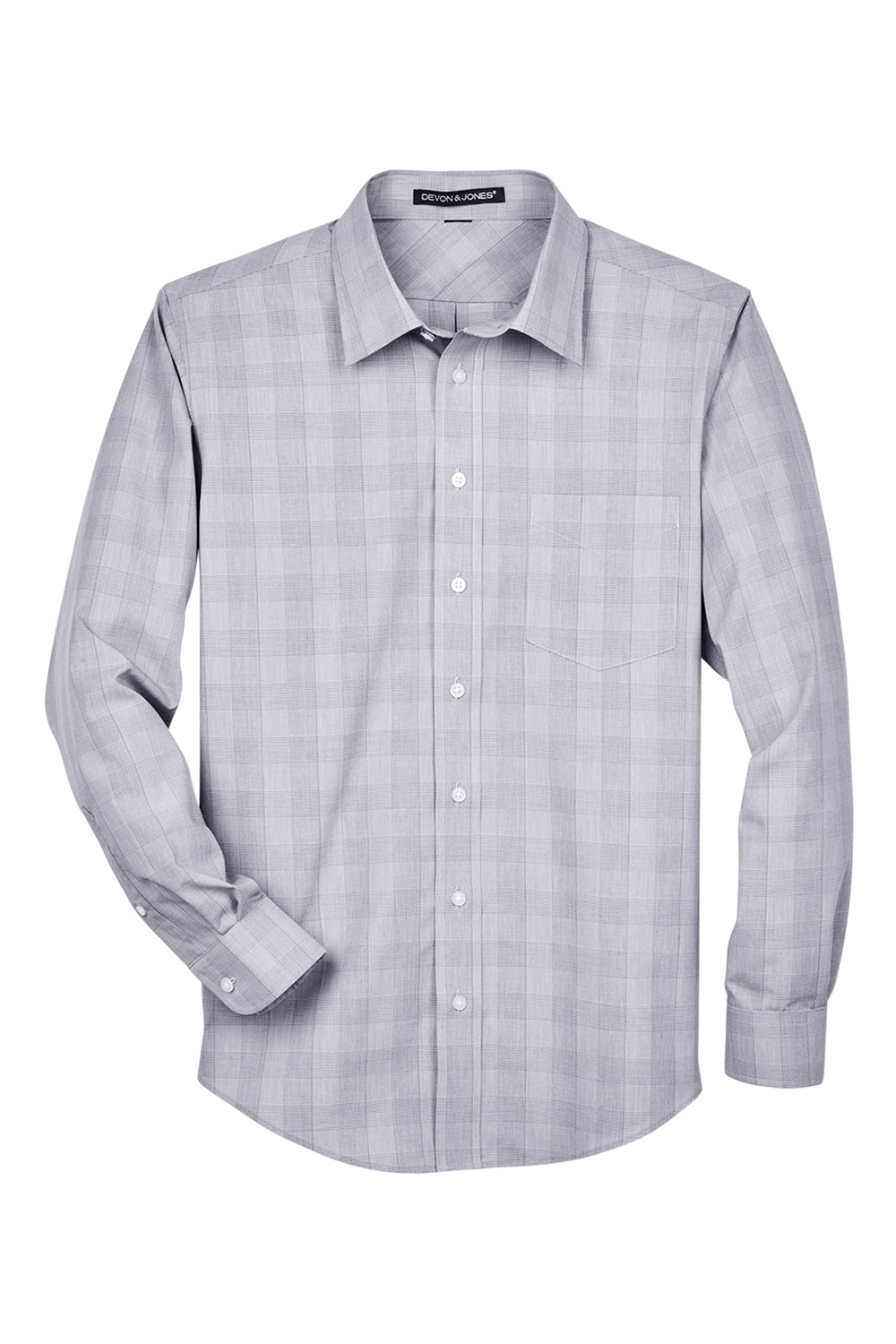 Devon & Jones DG520 Mens Crown Woven Collection Wrinkle Resistant Long Sleeve Button Down Shirt w/ Pocket White/Graphite Grey/Light Graphite Flat Front