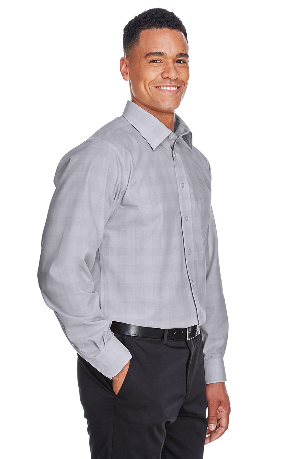 Devon & Jones DG520 Mens Crown Woven Collection Wrinkle Resistant Long Sleeve Button Down Shirt w/ Pocket White/Graphite Grey/Light Graphite Model 3q