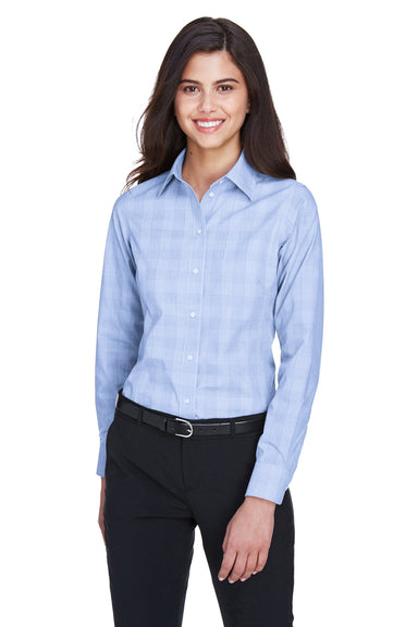 Devon & Jones DG520W Womens Crown Woven Collection Wrinkle Resistant Long Sleeve Button Down Shirt White/Light French Blue Model Front