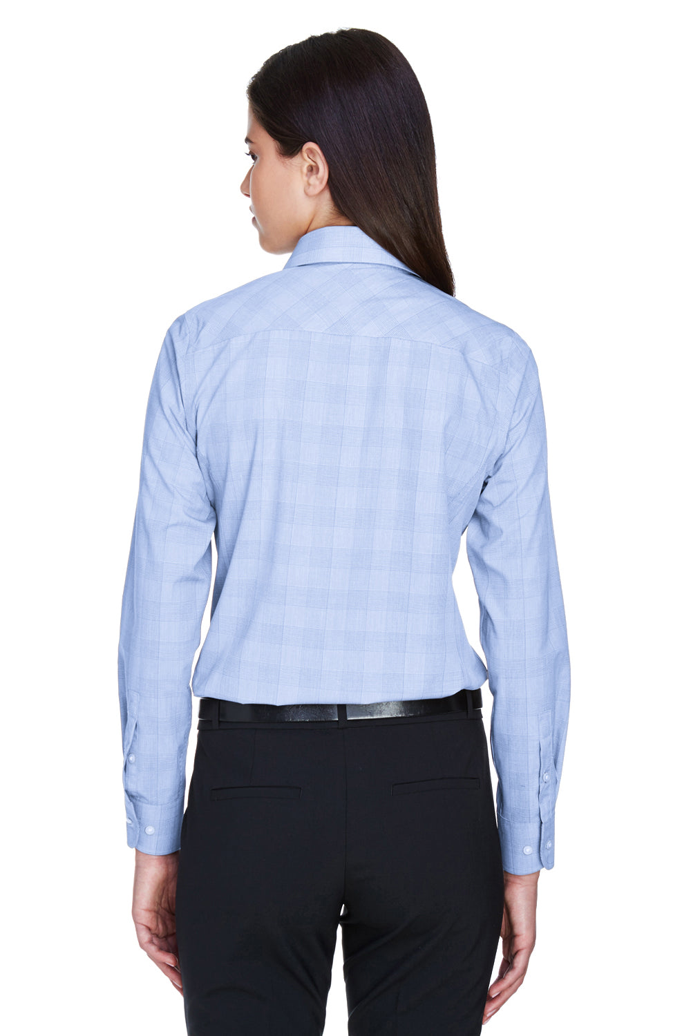 Devon & Jones DG520W Womens Crown Woven Collection Wrinkle Resistant Long Sleeve Button Down Shirt White/Light French Blue Model Back