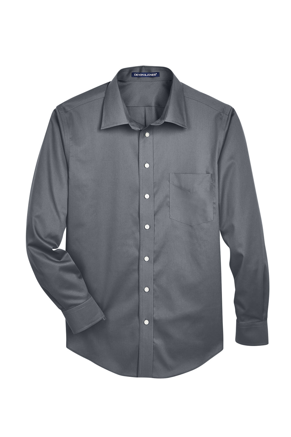 Devon & Jones DG530/DG530T Mens Crown Woven Collection Wrinkle Resistant Long Sleeve Button Down Shirt w/ Pocket Graphite Grey Flat Front