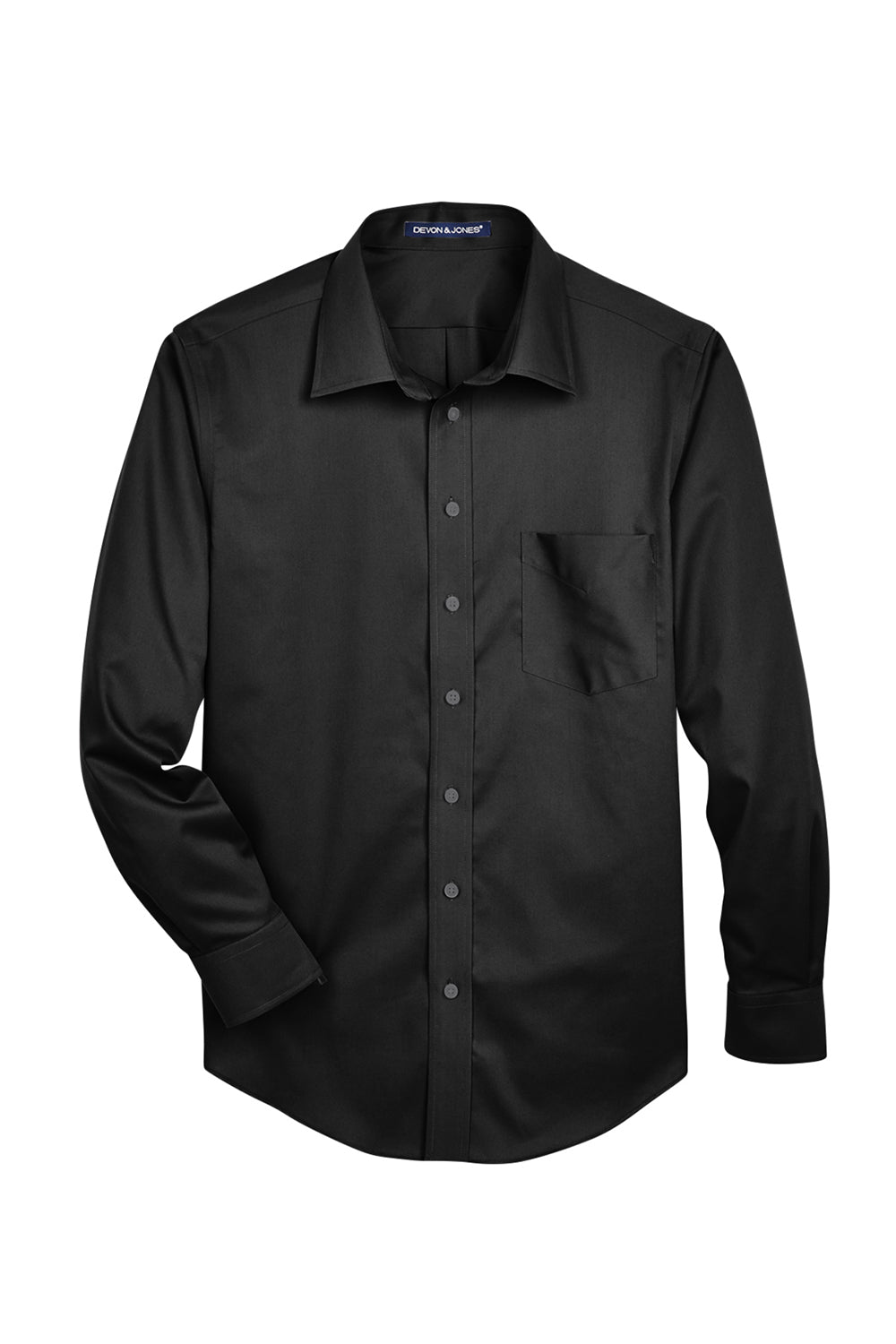 Devon & Jones DG530/DG530T Mens Crown Woven Collection Wrinkle Resistant Long Sleeve Button Down Shirt w/ Pocket Black Flat Front