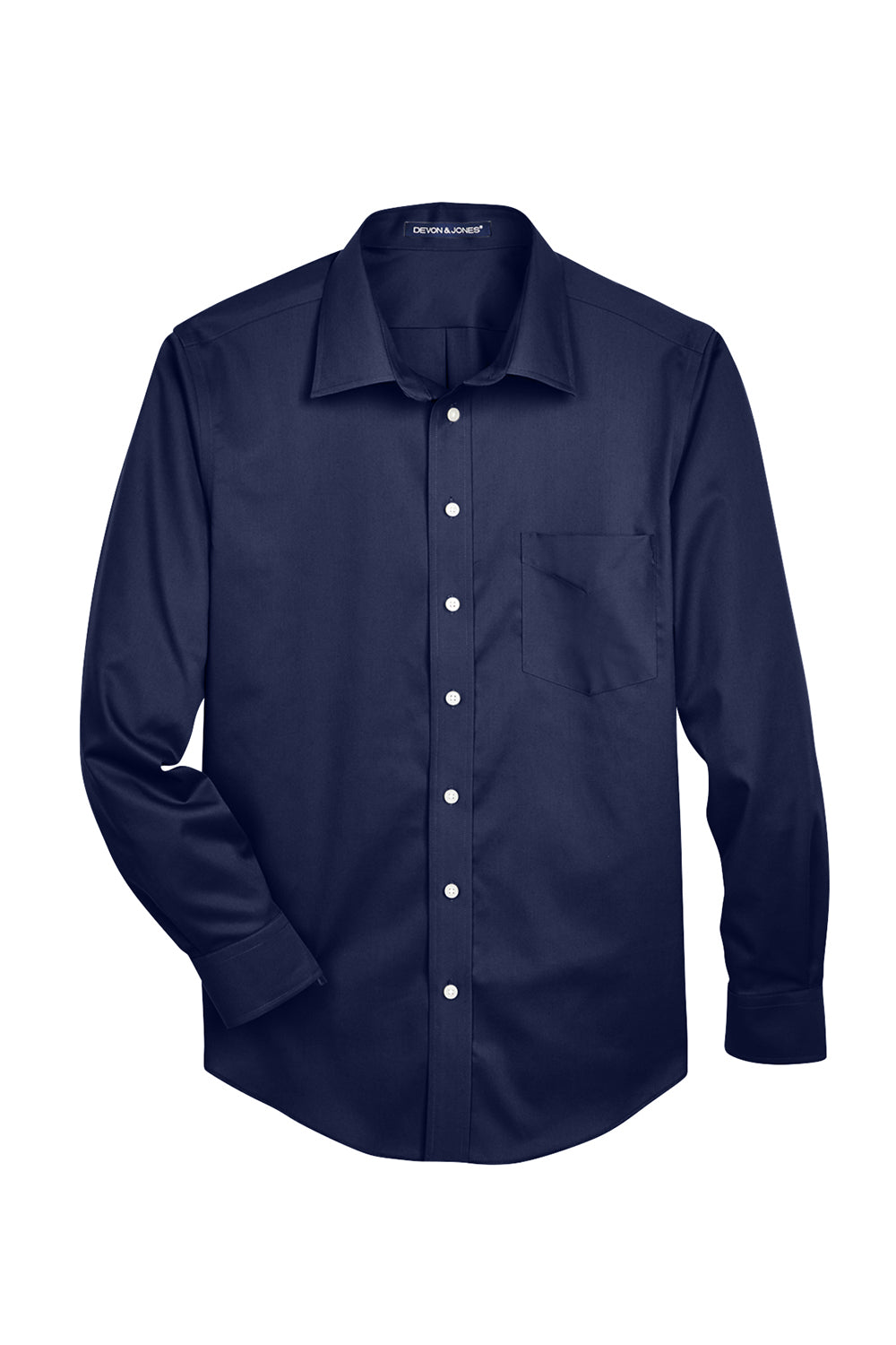 Devon & Jones DG530/DG530T Mens Crown Woven Collection Wrinkle Resistant Long Sleeve Button Down Shirt w/ Pocket Navy Blue Flat Front