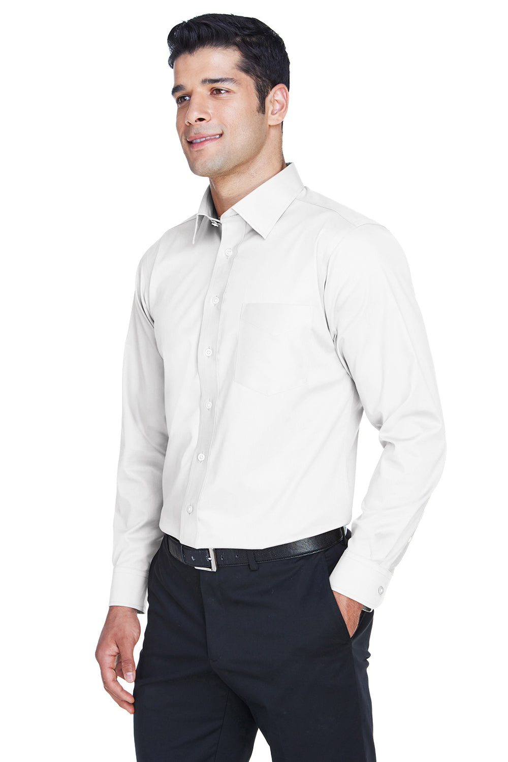 Devon & Jones DG530/DG530T Mens Crown Woven Collection Wrinkle Resistant Long Sleeve Button Down Shirt w/ Pocket White Model 3q