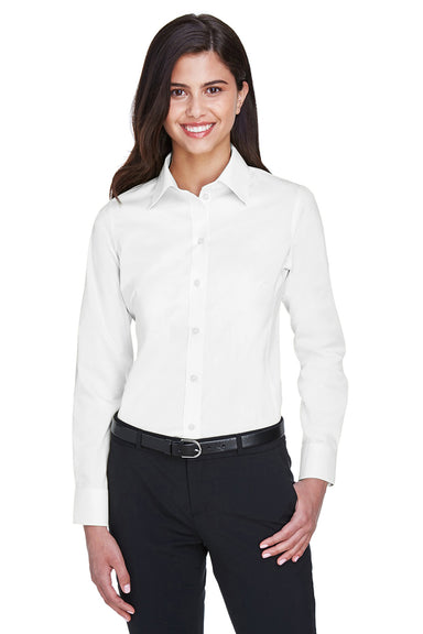 Devon & Jones DG530W Womens Crown Woven Collection Wrinkle Resistant Long Sleeve Button Down Shirt White Model Front