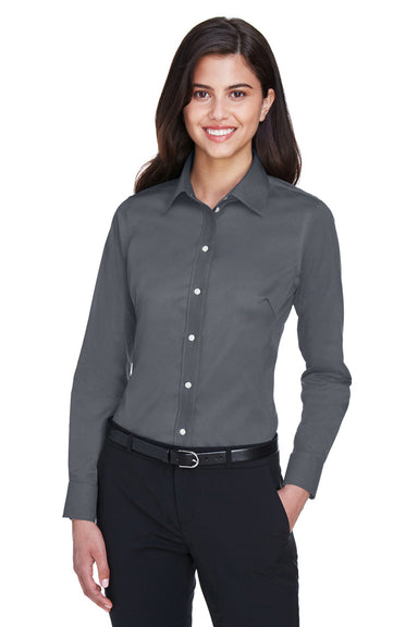 Devon & Jones DG530W Womens Crown Woven Collection Wrinkle Resistant Long Sleeve Button Down Shirt Graphite Grey Model Front