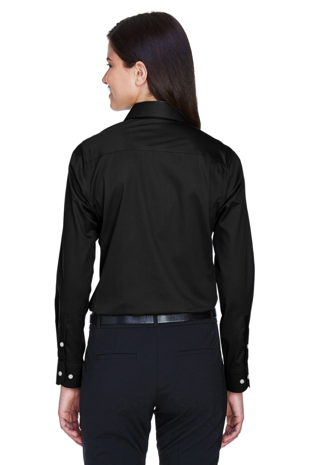 Devon & Jones DG530W Womens Crown Woven Collection Wrinkle Resistant Long Sleeve Button Down Shirt Black Model Back