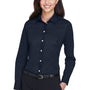 Devon & Jones Womens Crown Woven Collection Wrinkle Resistant Long Sleeve Button Down Shirt - Navy Blue