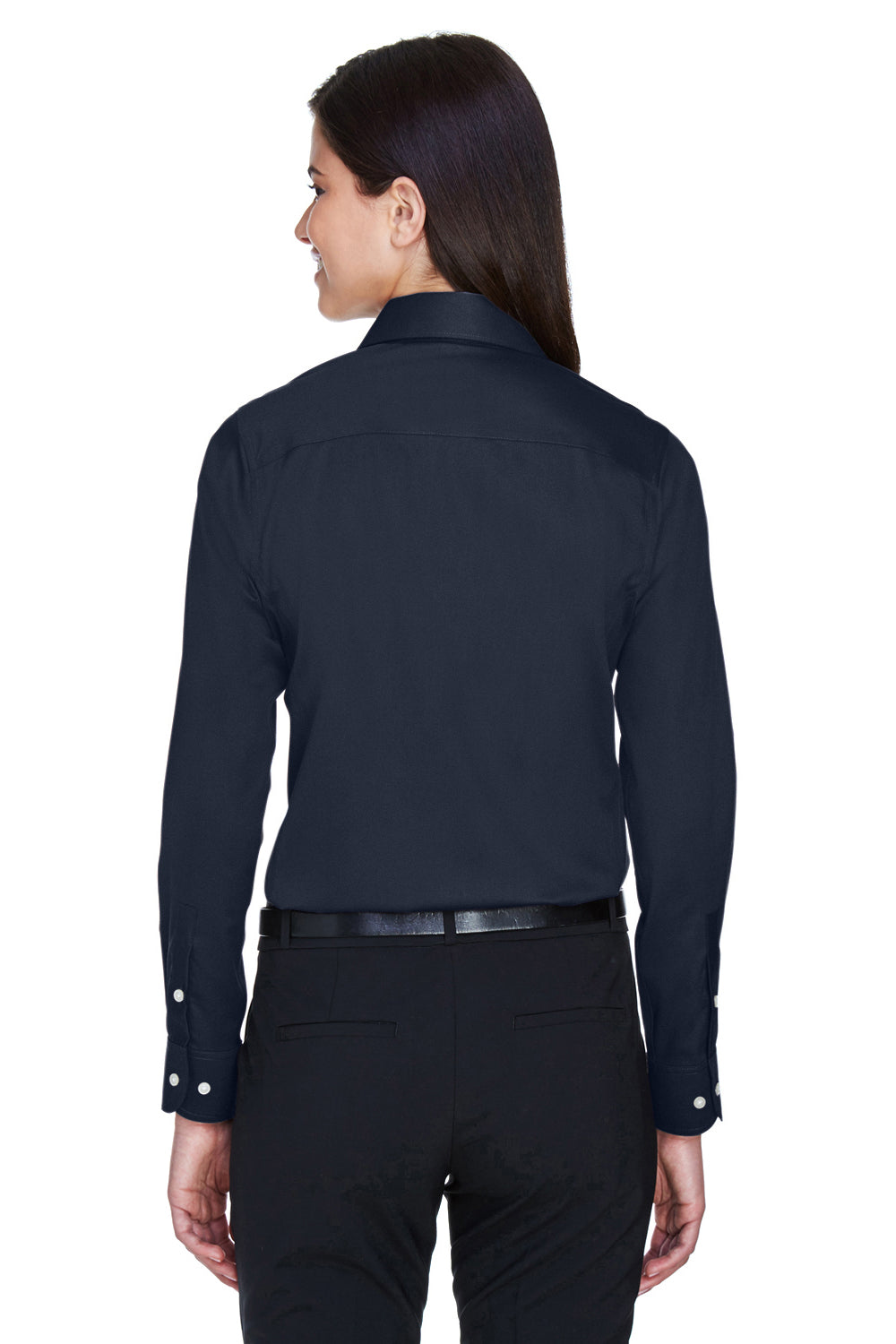 Devon & Jones DG530W Womens Crown Woven Collection Wrinkle Resistant Long Sleeve Button Down Shirt Navy Blue Model Back