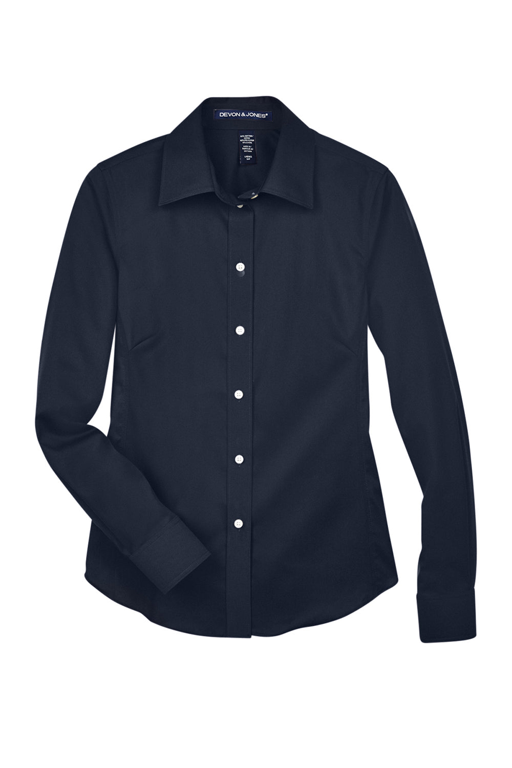 Devon & Jones DG530W Womens Crown Woven Collection Wrinkle Resistant Long Sleeve Button Down Shirt Navy Blue Flat Front