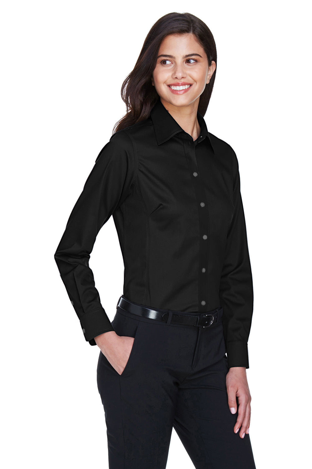 Devon & Jones DG530W Womens Crown Woven Collection Wrinkle Resistant Long Sleeve Button Down Shirt Black Model 3q