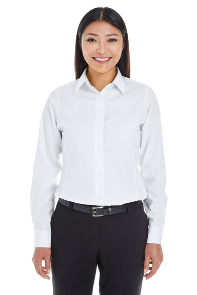 Devon & Jones DG532W Womens Crown Woven Collection Wrinkle Resistant Long Sleeve Button Down Shirt White Model Front