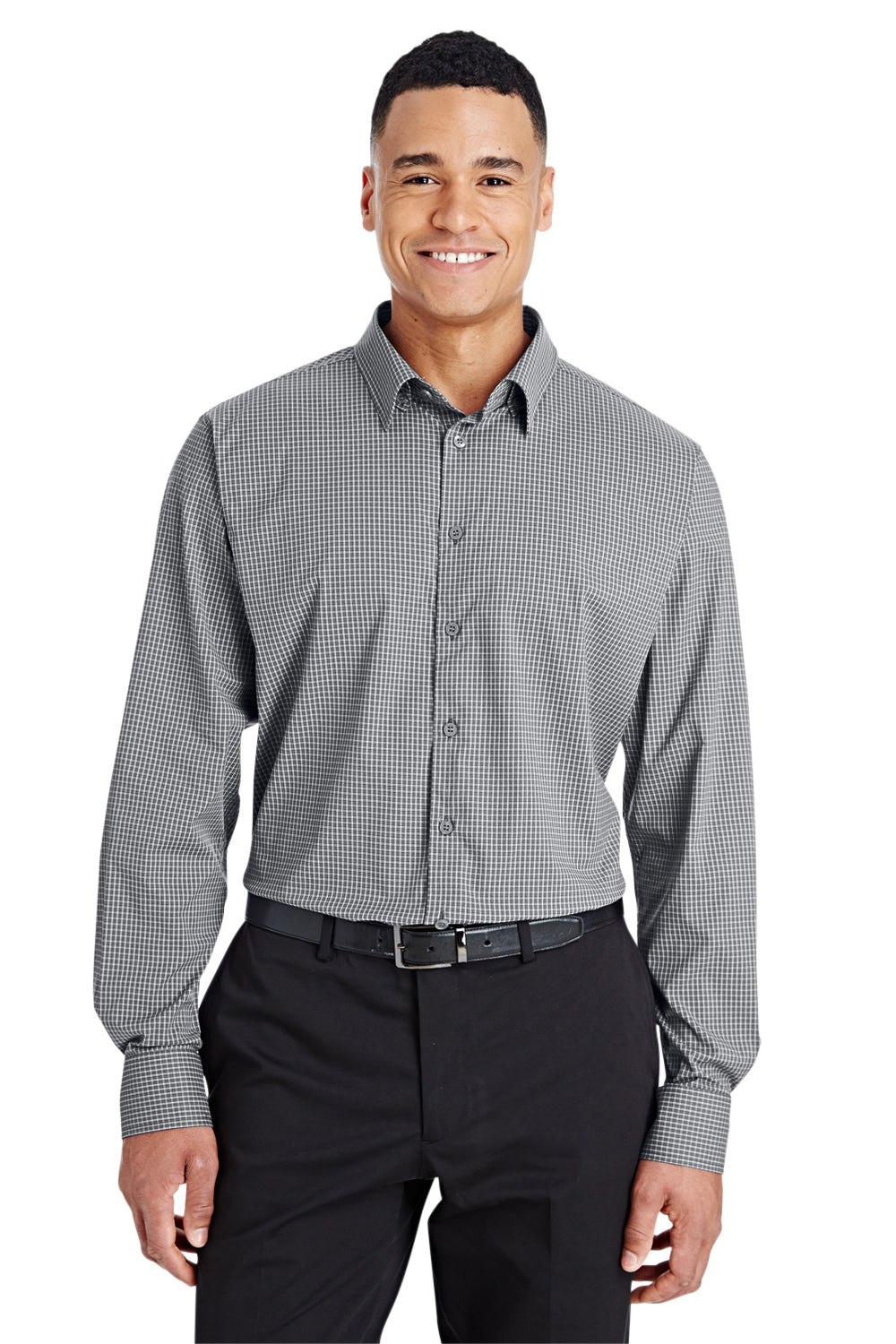 Devon & Jones DG535 Mens CrownLux Performance Moisture Wicking Long Sleeve Button Down Shirt Graphite Grey Model Front