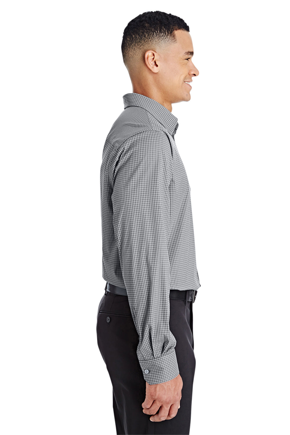 Devon & Jones DG535 Mens CrownLux Performance Moisture Wicking Long Sleeve Button Down Shirt Graphite Grey Model Side