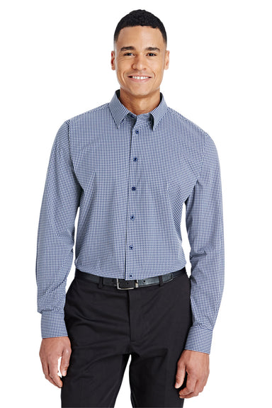 Devon & Jones DG535 Mens CrownLux Performance Moisture Wicking Long Sleeve Button Down Shirt Navy Blue Model Front