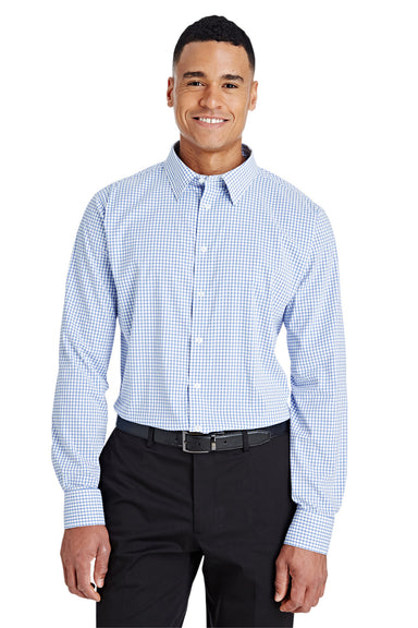 Devon & Jones DG540 Mens CrownLux Performance Moisture Wicking Long Sleeve Button Down Shirt w/ Pocket French Blue/White Model Front