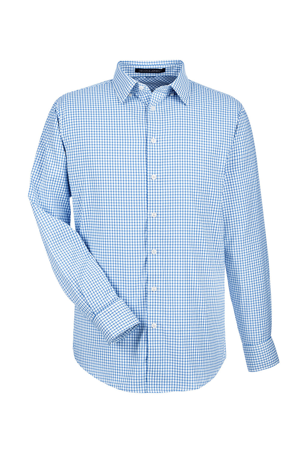 Devon & Jones DG540 Mens CrownLux Performance Moisture Wicking Long Sleeve Button Down Shirt w/ Pocket French Blue/White Flat Front