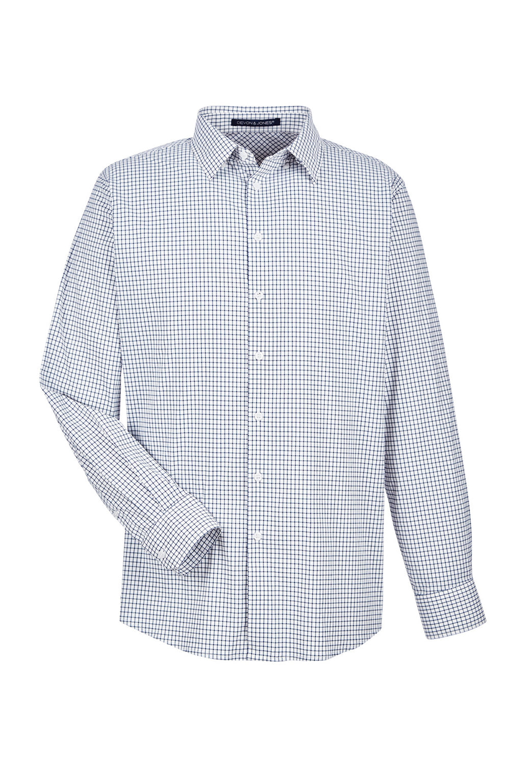 Devon & Jones DG540 Mens CrownLux Performance Moisture Wicking Long Sleeve Button Down Shirt w/ Pocket Navy Blue/White Flat Front