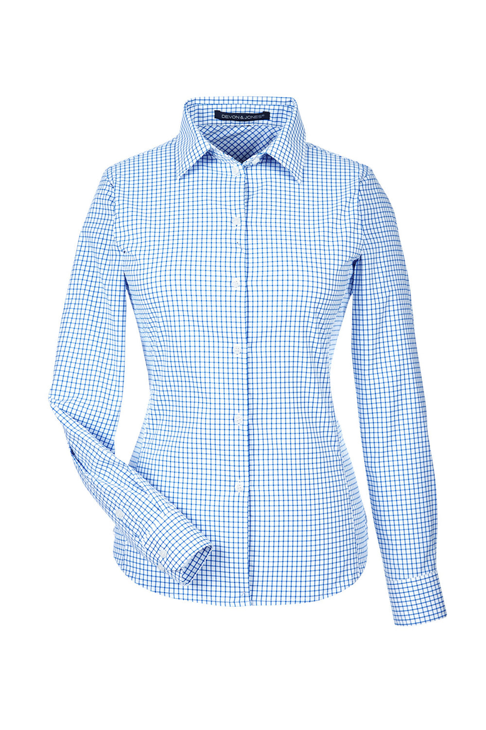 Devon & Jones DG540W Womens CrownLux Performance Moisture Wicking Long Sleeve Button Down Shirt French Blue/White Flat Front