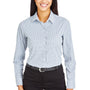 Devon & Jones Womens CrownLux Performance Moisture Wicking Long Sleeve Button Down Shirt - Navy Blue/White