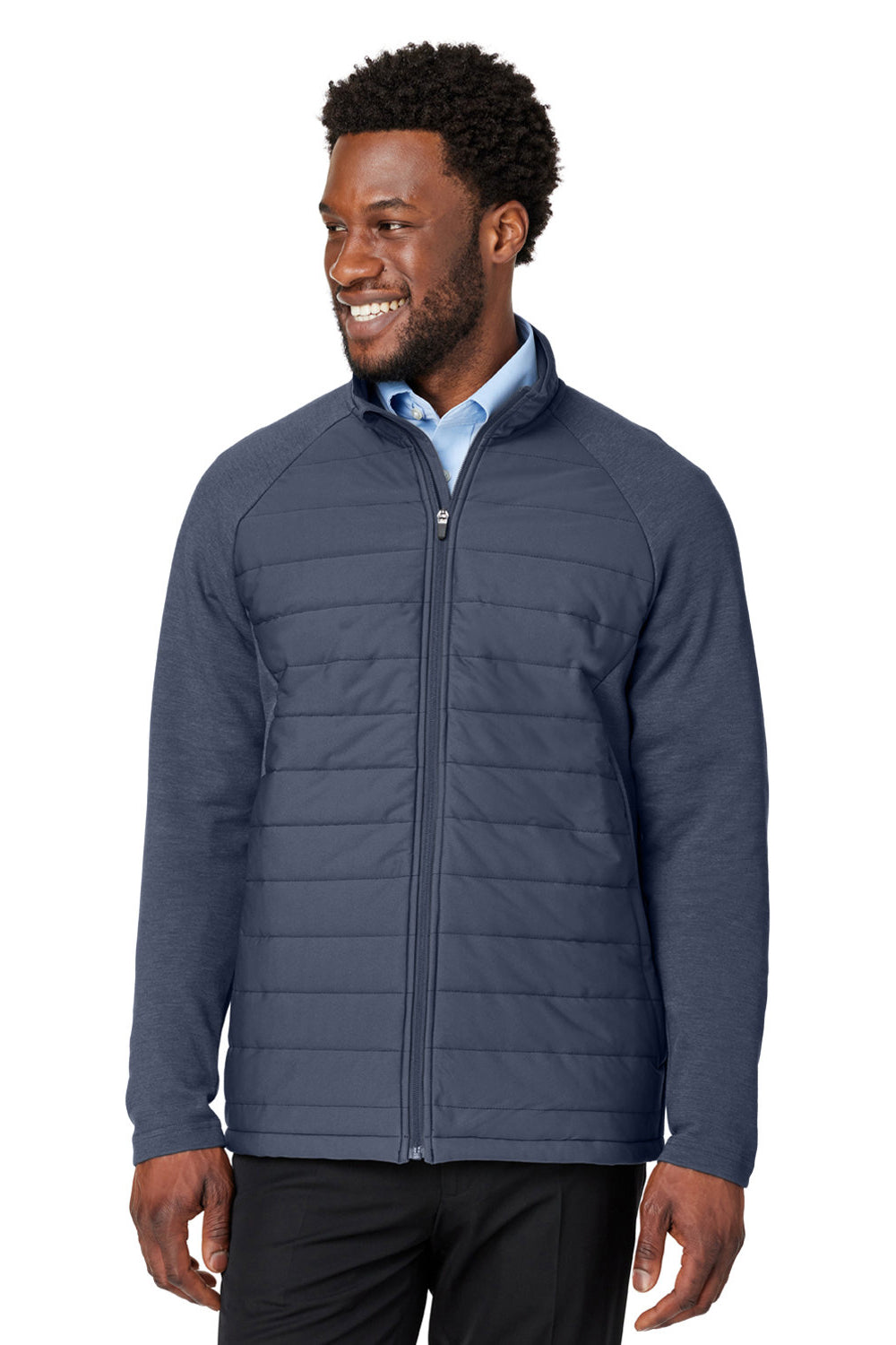 Devon & Jones DG704 Mens New Classics Charleston Hybrid Full Zip Jacket Navy Blue Melange Model Front