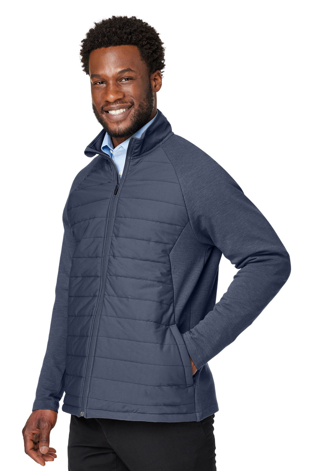 Devon & Jones DG704 Mens New Classics Charleston Hybrid Full Zip Jacket Navy Blue Melange Model 3q