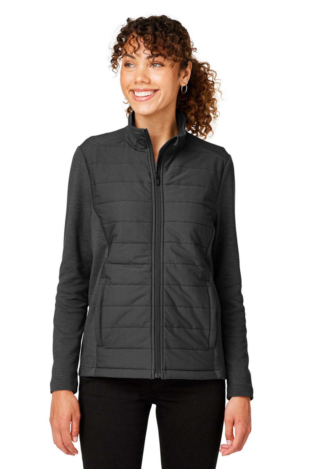 Devon & Jones DG704W Womens New Classics Charleston Hybrid Full Zip Jacket Black Melange/Black Model Front