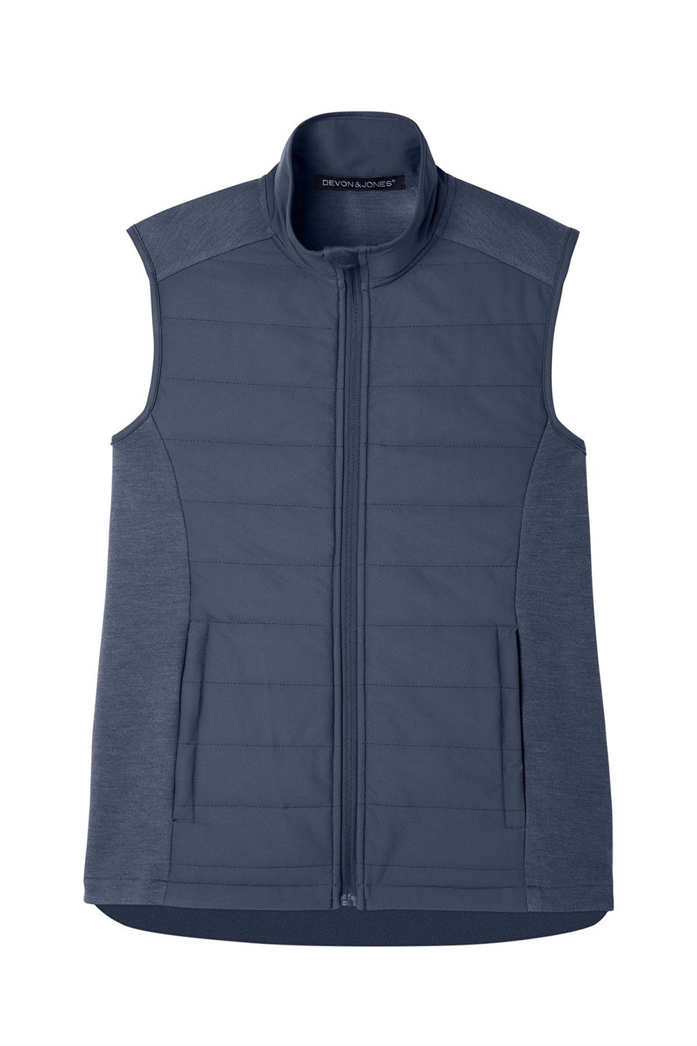 Devon & Jones DG706 Mens New Classics Charleston Hybrid Full Zip Vest Navy Blue Melange Flat Front