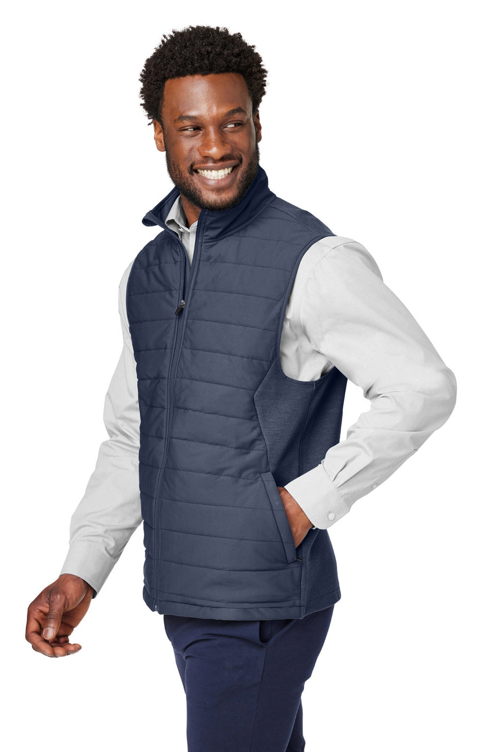 Devon & Jones DG706 Mens New Classics Charleston Hybrid Full Zip Vest Navy Blue Melange Model 3q