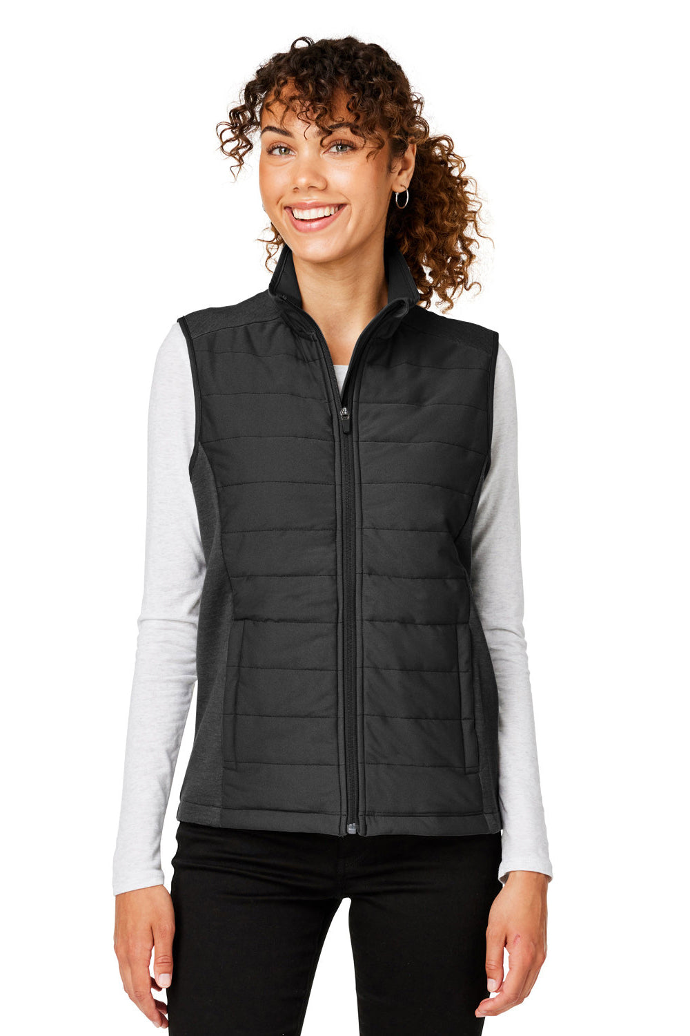 Devon & Jones DG706W Womens New Classics Charleston Hybrid Full Zip Vest Black Melange/Black Model Front