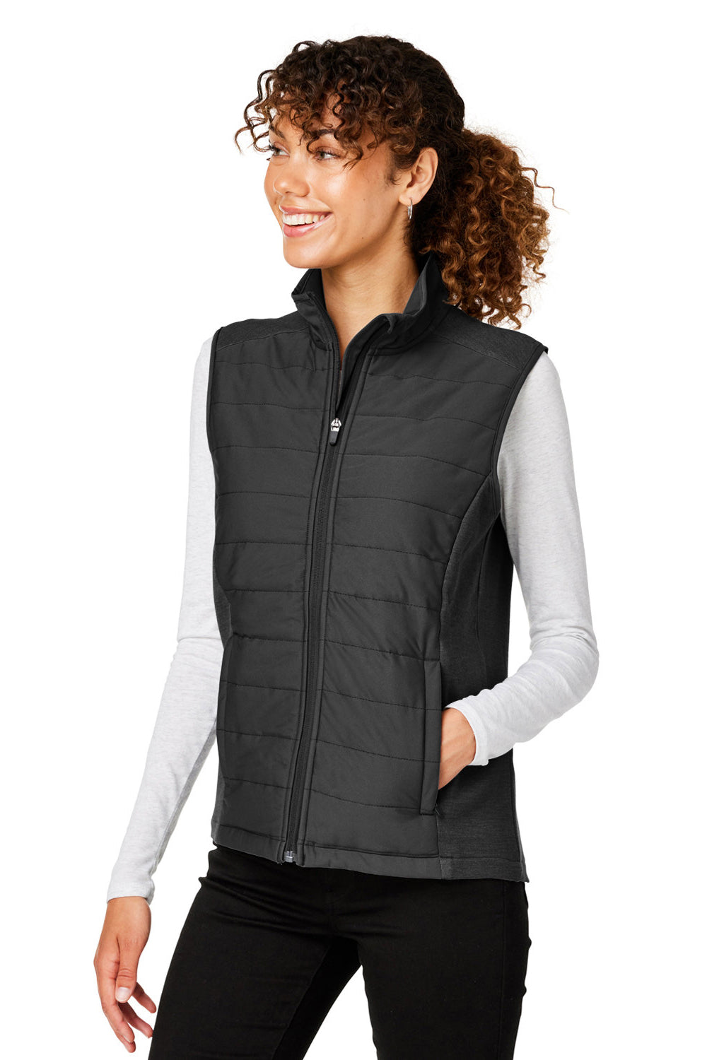 Devon & Jones DG706W Womens New Classics Charleston Hybrid Full Zip Vest Black Melange/Black Model 3q