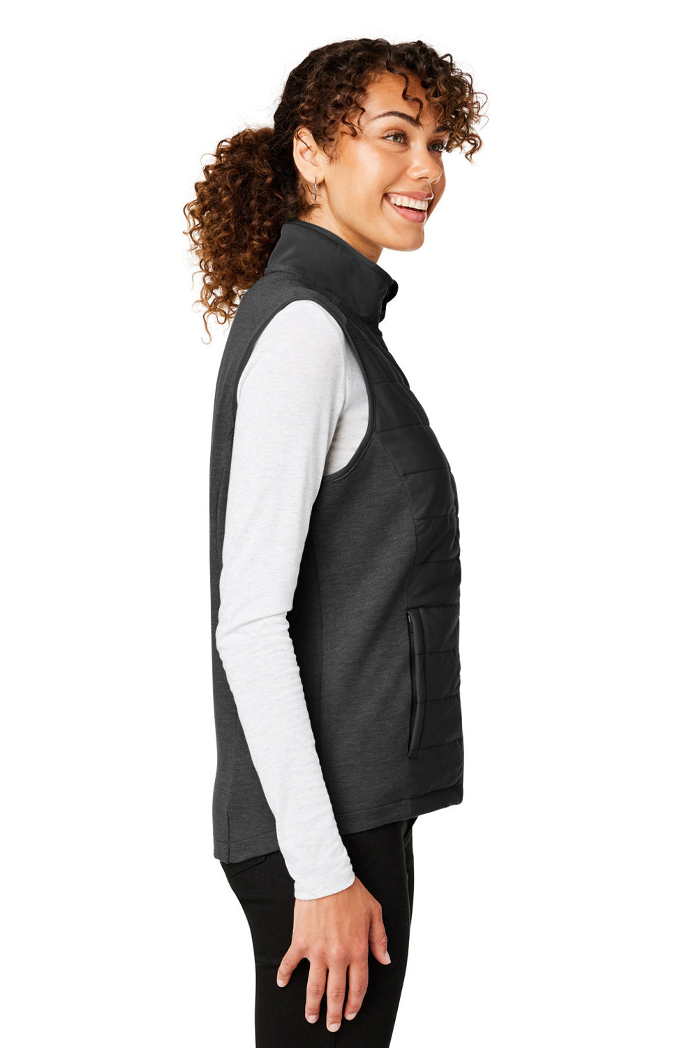 Devon & Jones DG706W Womens New Classics Charleston Hybrid Full Zip Vest Black Melange/Black Model Side