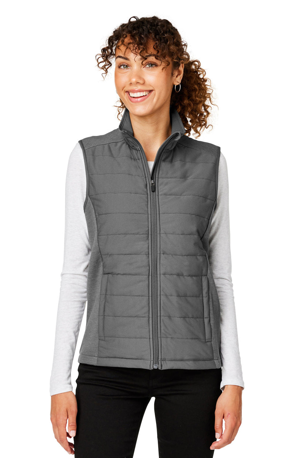 Devon & Jones DG706W Womens New Classics Charleston Hybrid Full Zip Vest Graphite Grey Melange Model Front