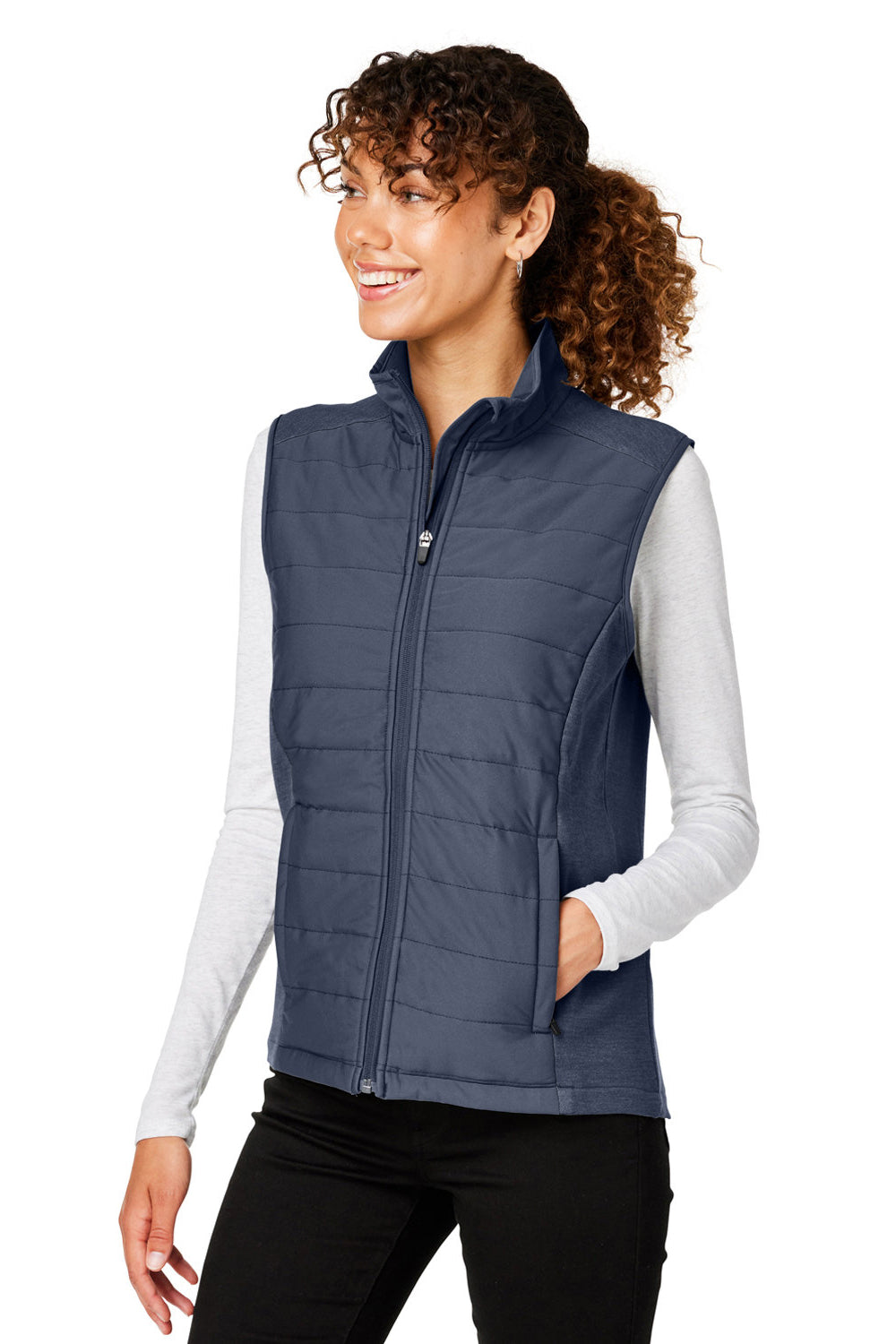 Devon & Jones DG706W Womens New Classics Charleston Hybrid Full Zip Vest Navy Blue Melange Model 3q