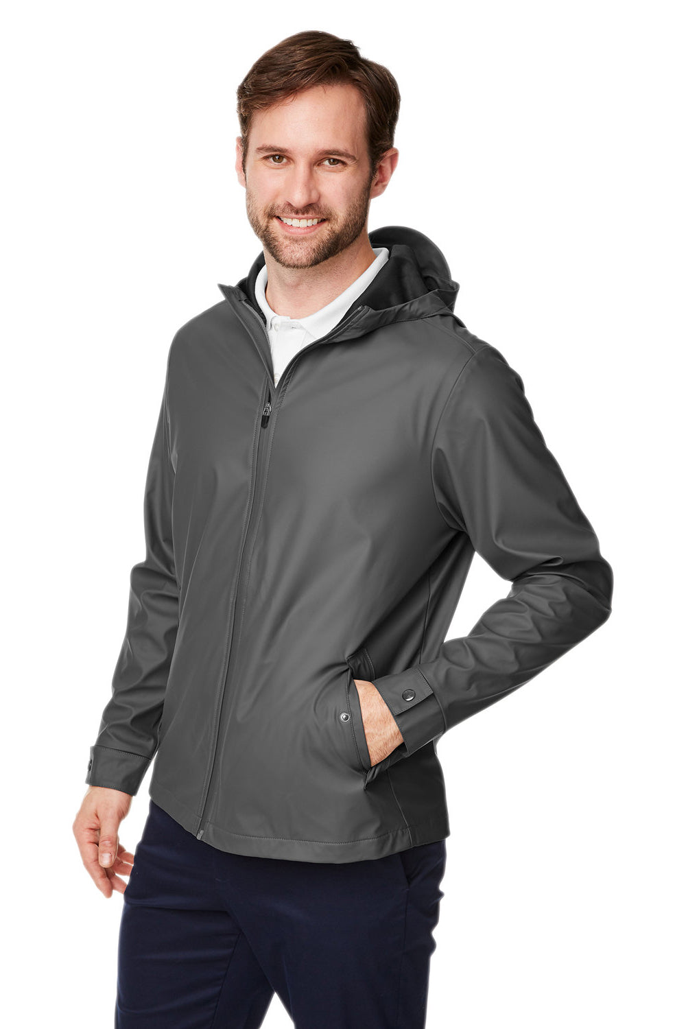 Devon & Jones DG720 Mens New Classics Prescott Water Resistant Full Zip Hooded Rain Jacket Graphite Grey Model 3q