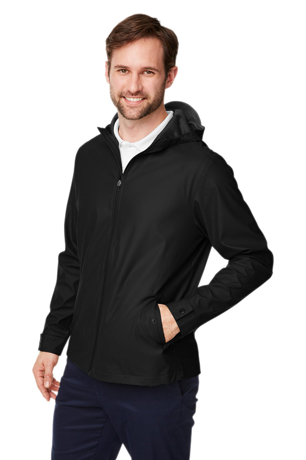 Devon & Jones DG720 Mens New Classics Prescott Water Resistant Full Zip Hooded Rain Jacket Black Model 3q