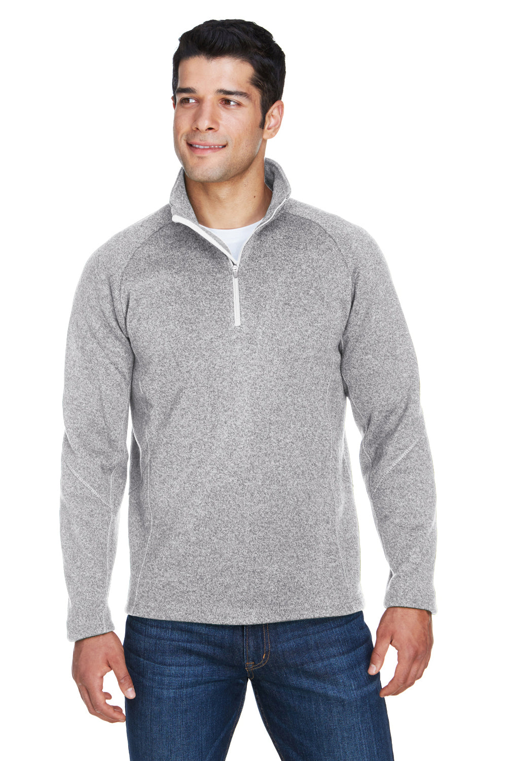 Devon & Jones DG792 Mens Bristol Pill Resistant Sweater Fleece 1/4 Zip Sweatshirt Heather Grey Model Front