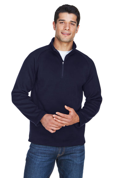 Devon & Jones DG792 Mens Bristol Pill Resistant Sweater Fleece 1/4 Zip Sweatshirt Navy Blue Model Front