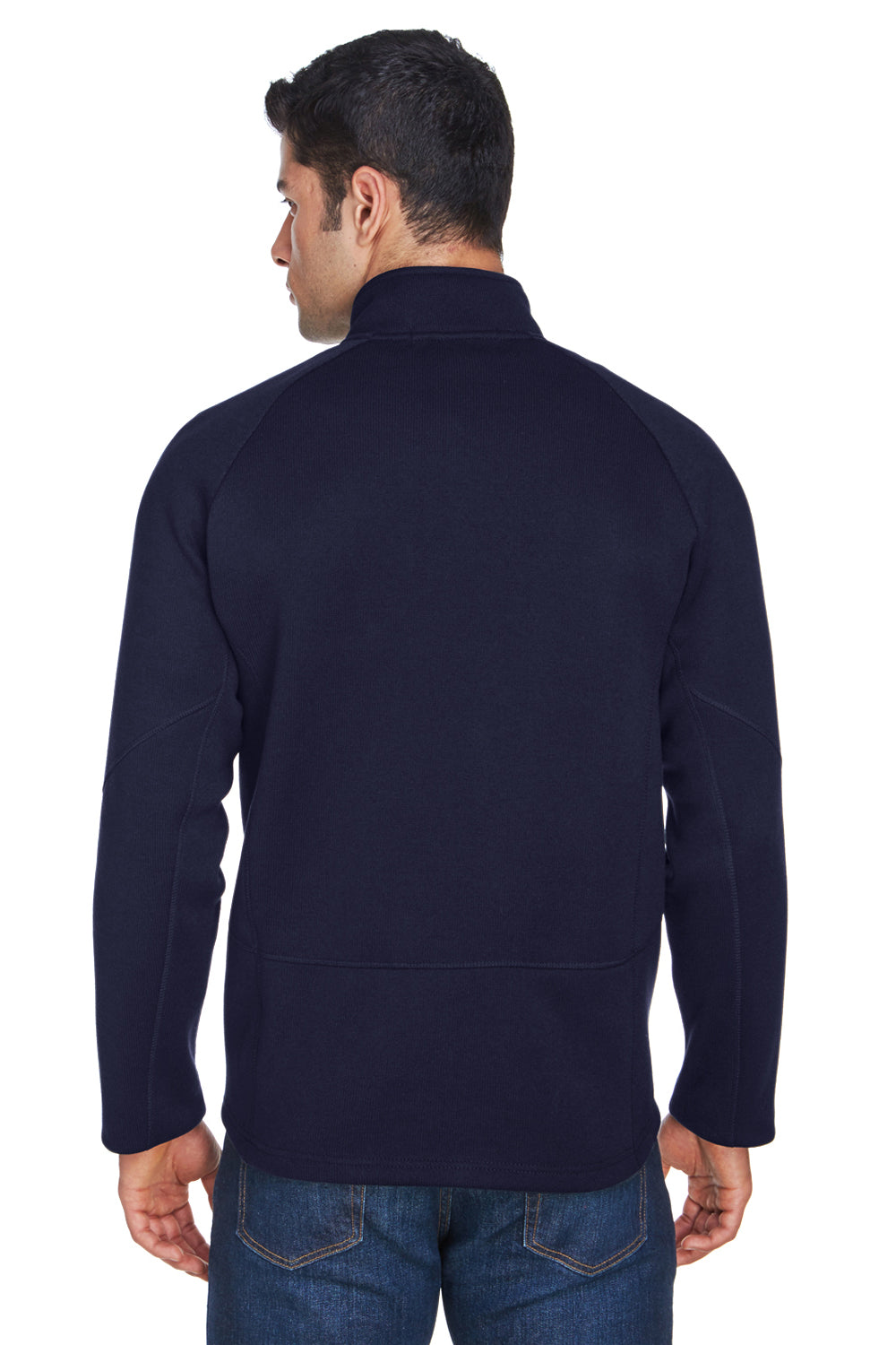 Devon & Jones DG792 Mens Bristol Pill Resistant Sweater Fleece 1/4 Zip Sweatshirt Navy Blue Model Back