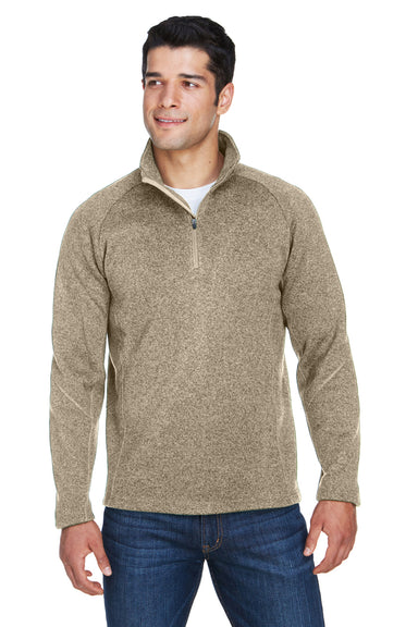 Devon & Jones DG792 Mens Bristol Pill Resistant Sweater Fleece 1/4 Zip Sweatshirt Heather Khaki Brown Model Front