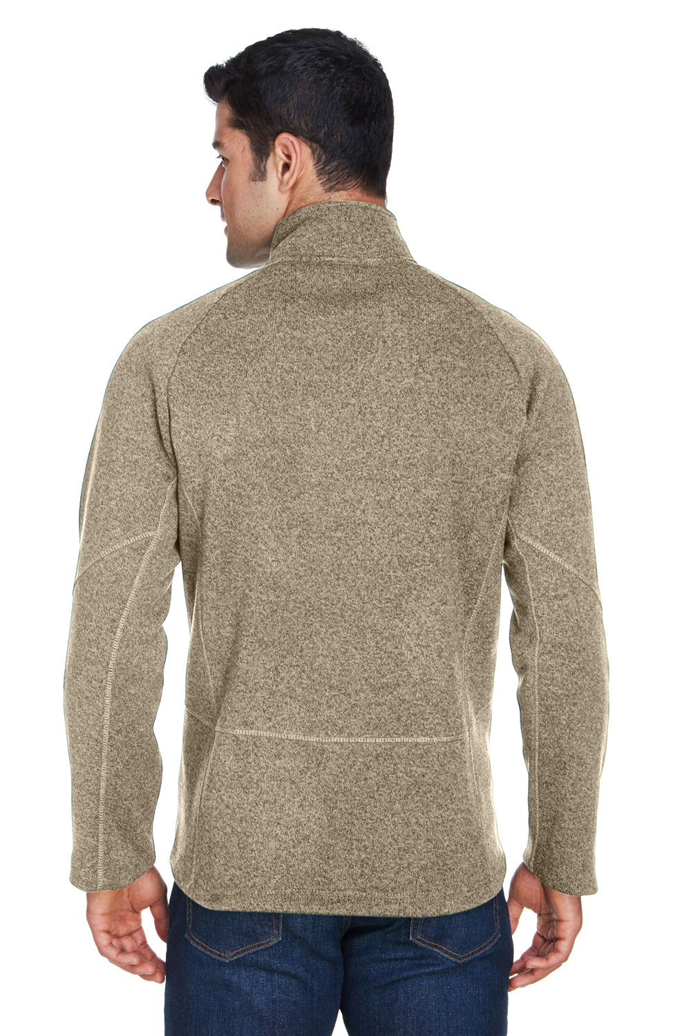 Devon & Jones DG792 Mens Bristol Pill Resistant Sweater Fleece 1/4 Zip Sweatshirt Heather Khaki Brown Model Back