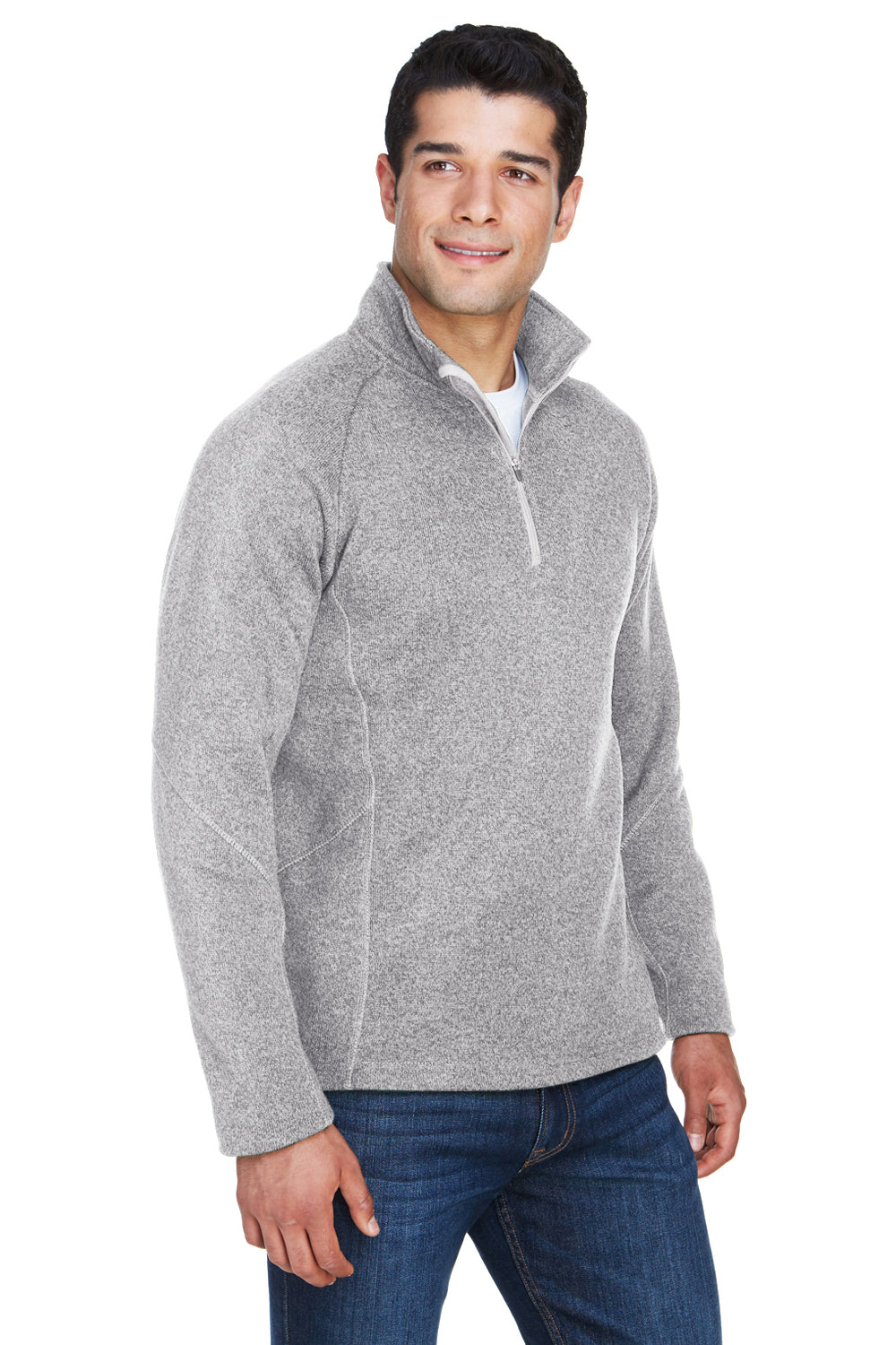 Devon & Jones DG792 Mens Bristol Pill Resistant Sweater Fleece 1/4 Zip Sweatshirt Heather Grey Model 3q